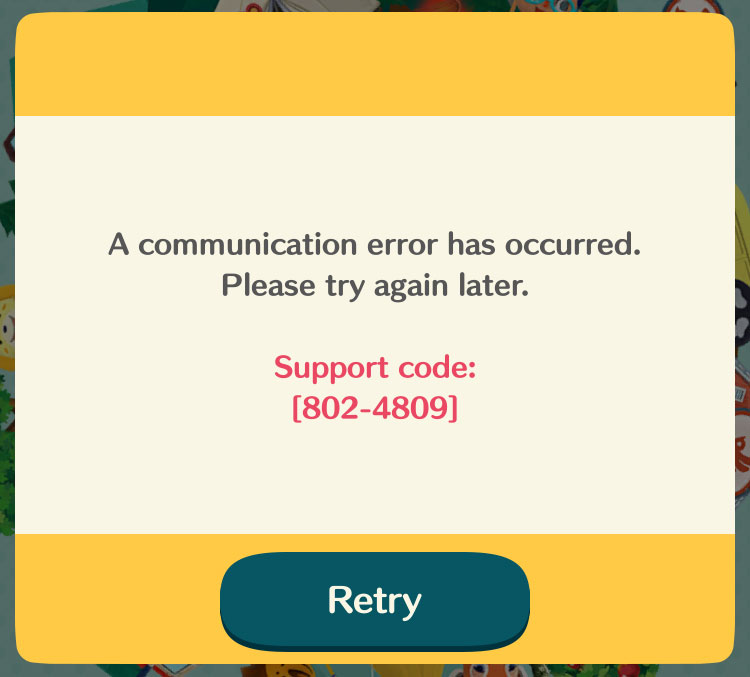 Animal Crossing Pocket Camp Communication Error Code