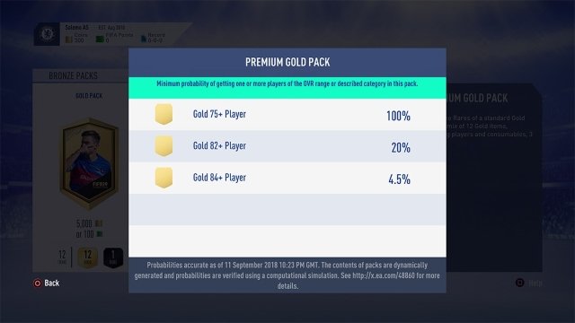 FIFA 19 Ultimate Team pack odds