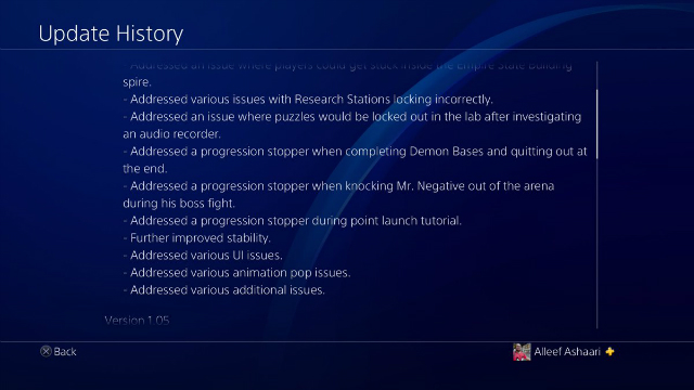 Spider-Man PS4 Update 1.06 Update History 2