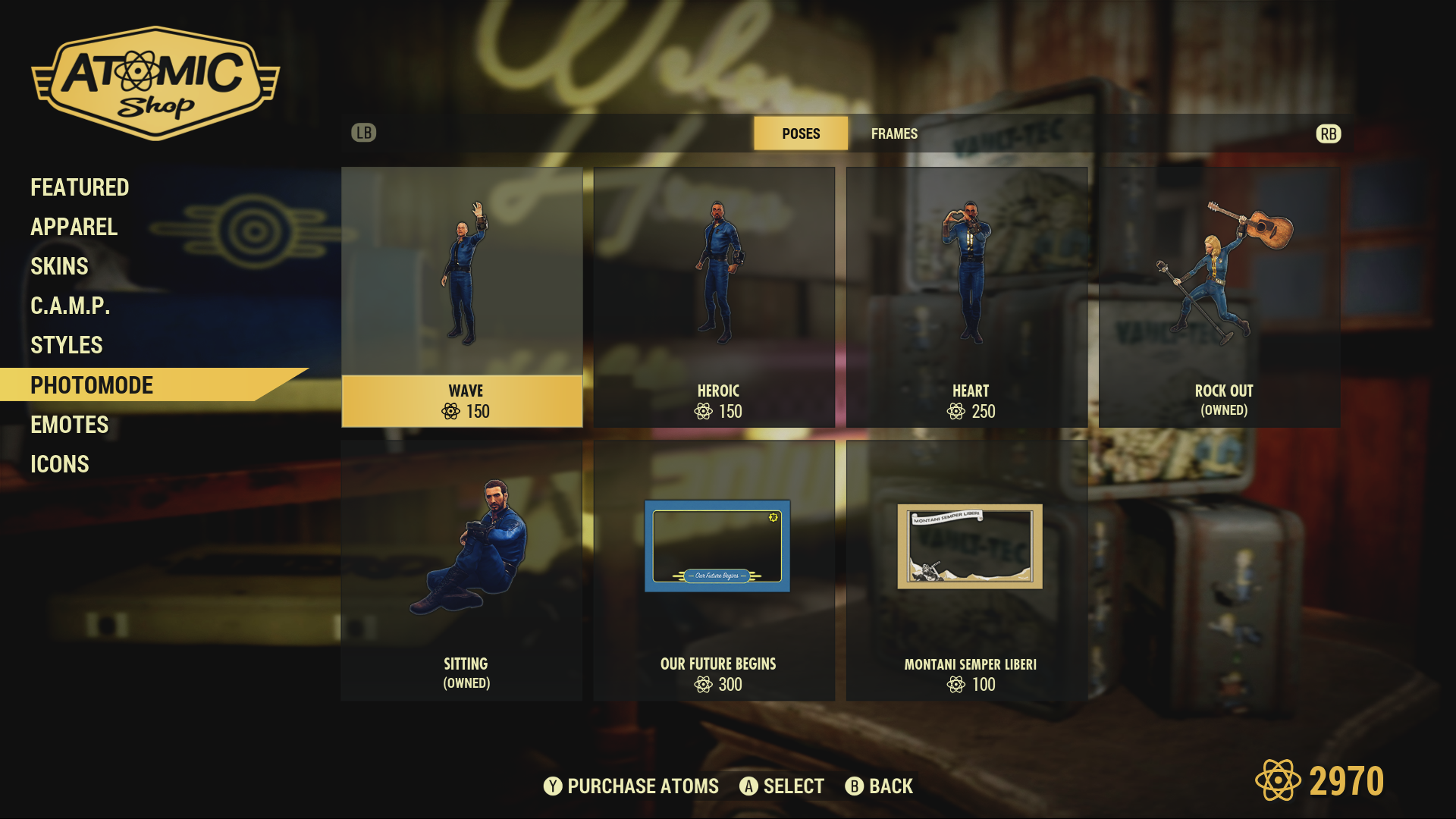 The Fallout 76 Atomic Shop menu.