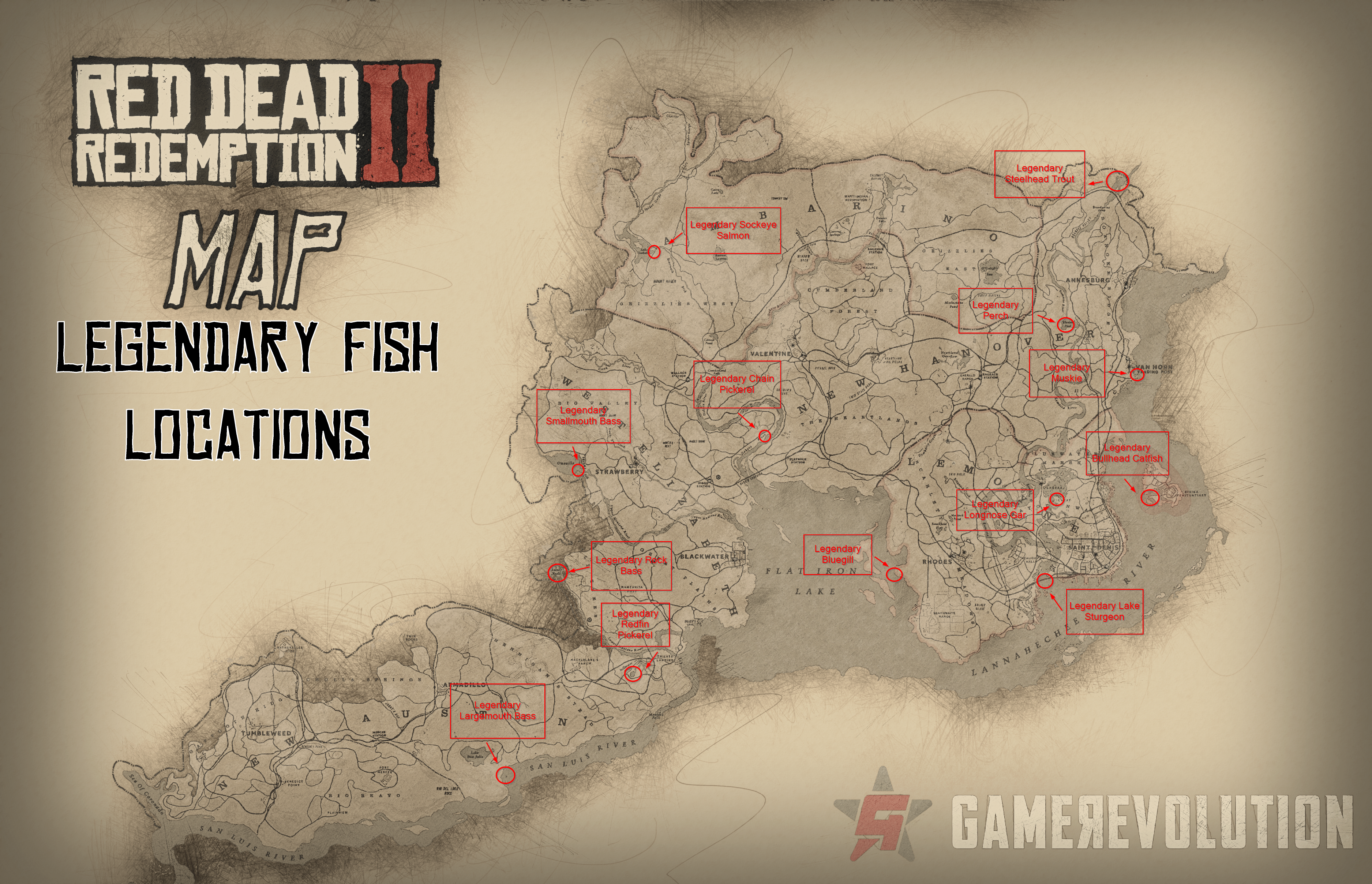 Red Dead Redemption 2 Legendary Fish Locations - What Lures to Use