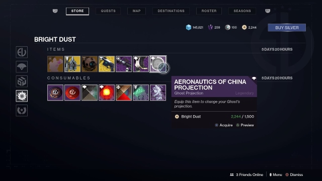 Destiny 2 Bright Dust Eververse Store item prices