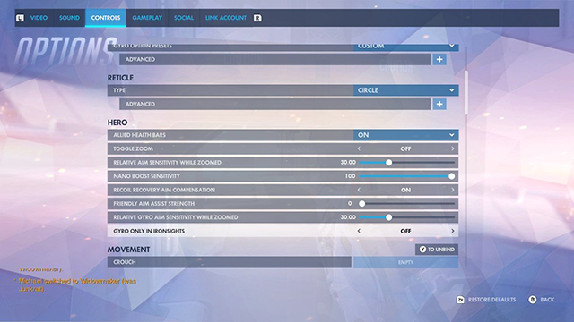 Overwatch Switch Gyro Controls | How to disable them or turn them down