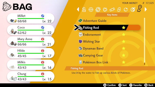 How to use favorite items in Pokemon Sword and Shield