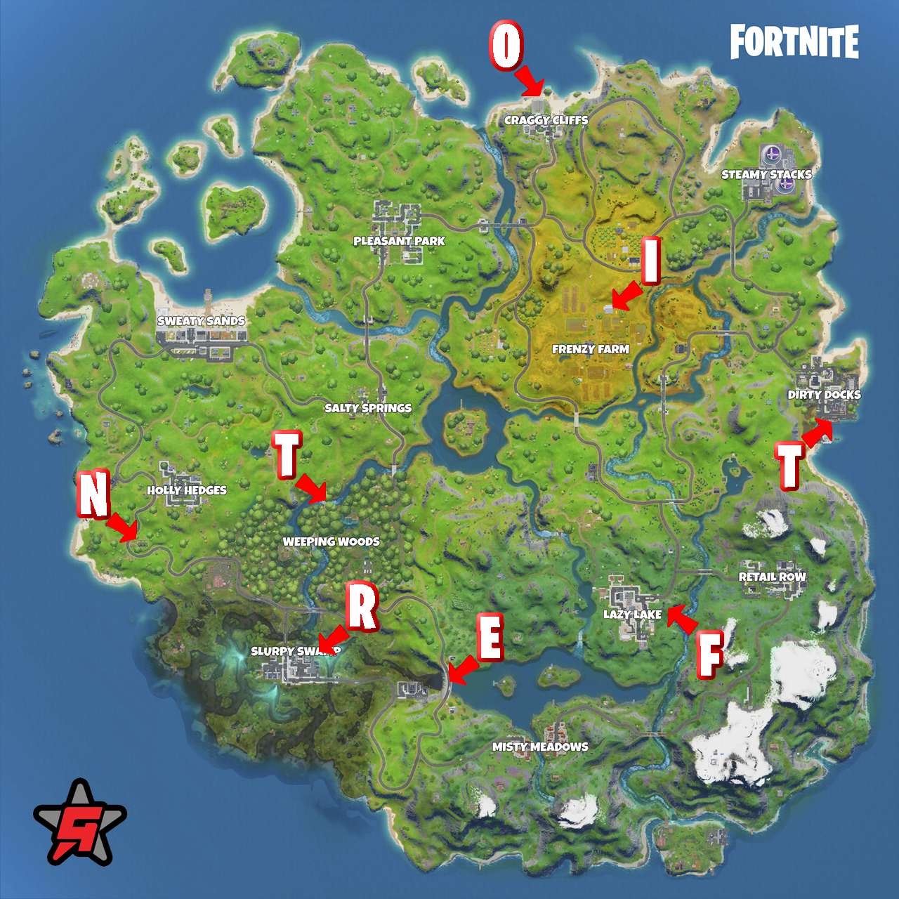 all Fortnite letter locations map Chapter 2 Season 1
