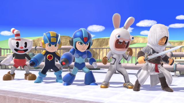 Super Smash Bros. Ultimate Cuphead Mii Fighter _ Assassin's Creed, Rabbids, & Mega Man X costumes release date