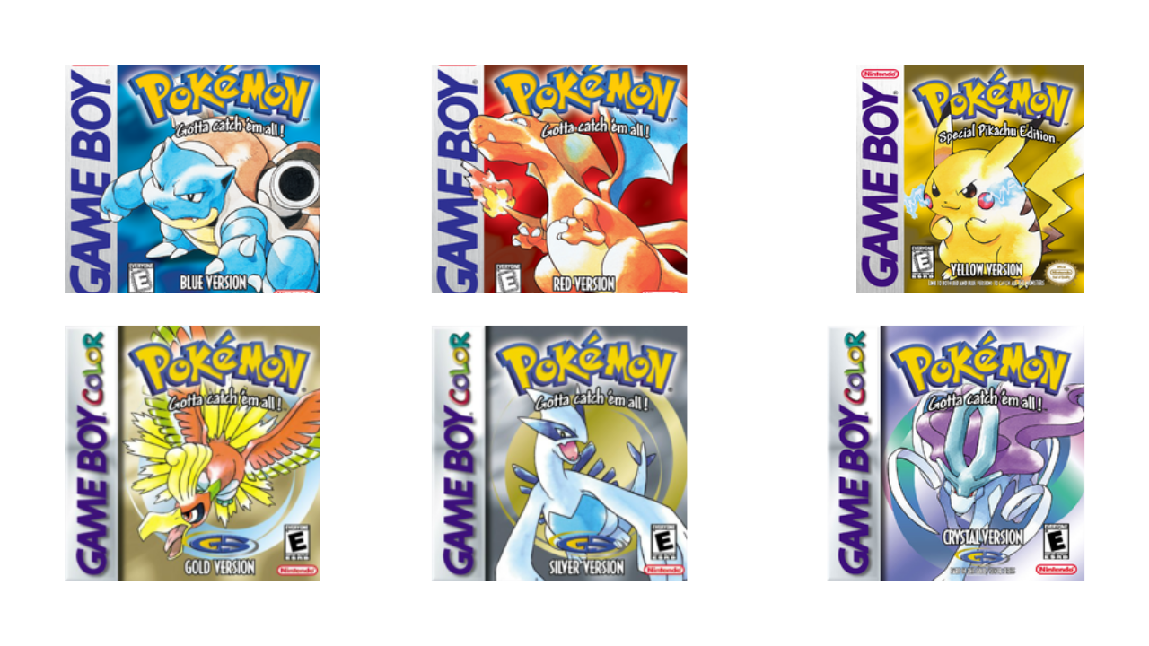 Pokemon Red, Blue, Yellow, Gold, Silver, & Crystal