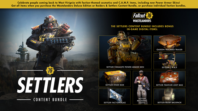 Fallout 76 Wastelanders NPC release date Settlers Raiders content bundles