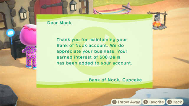 Animal Crossing: New Horizons Bank of Nook interest rate