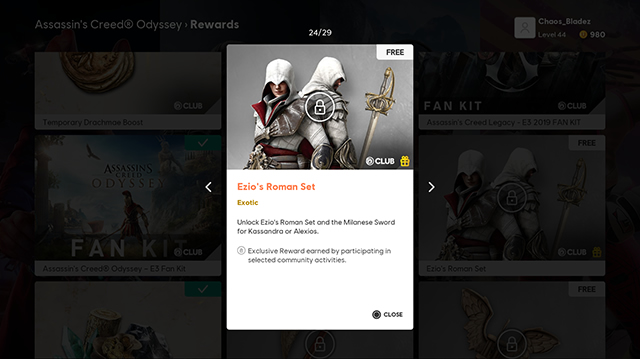 Assassin's Creed Odyssey Ezio costume unlock Ezio's Roman set