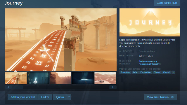 Journey Steam release date store page