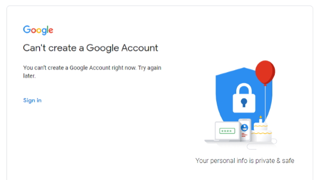 can't create a Google Account