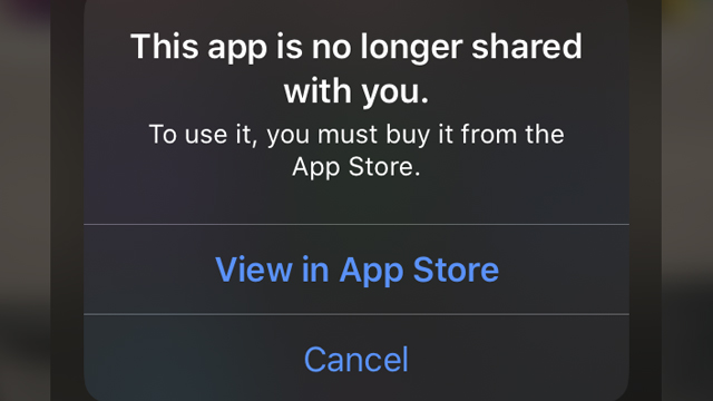 iphone this app is no longer shared with you