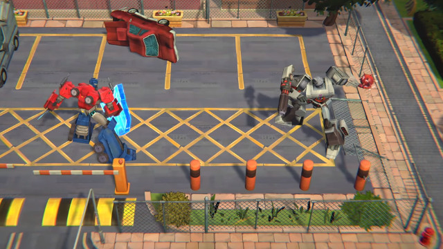 Transformers: Battlegrounds Optimus vs Megatron parking lot