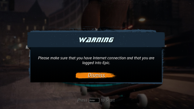 thps 1+2 warning please make sure internet connection epic