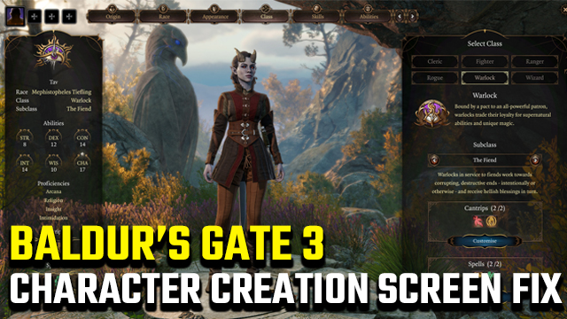 Baldur's Gate 3 character creation screen doesn't work