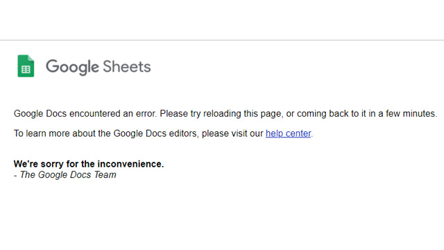 Google Docs encountered an error fix