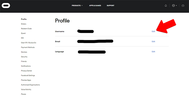 How to change username on Oculus Quest 2