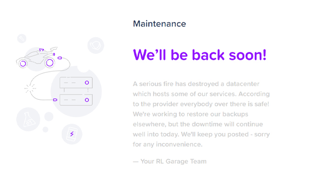 rocket league garage down maintenance back soon