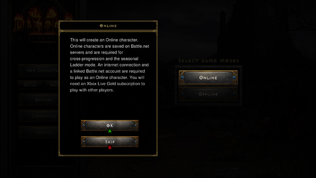 Diablo 2 Resurrected Online character