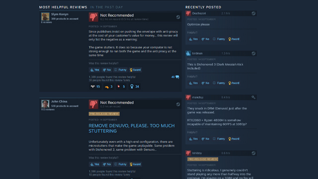 deathloop reviews pc steam denuvo stuttering