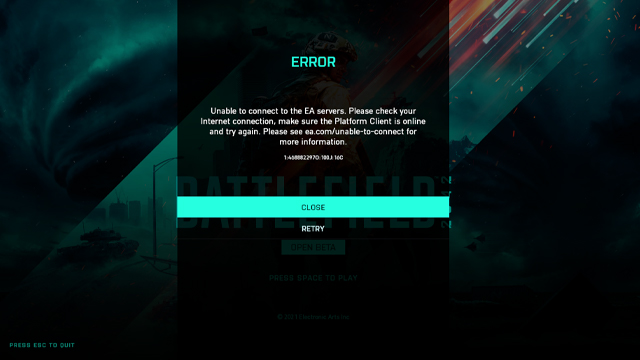 battlefield 2042 error unable to connect to ea servers