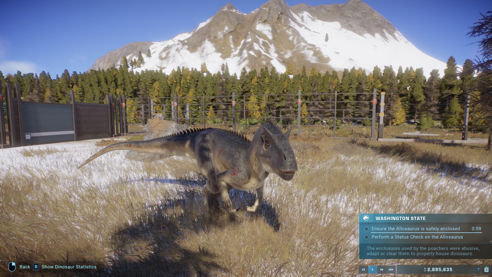Jurassic World Evolution 2 Ensure Allosaurus is safely enclosed