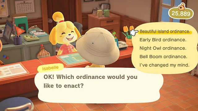 Animal Crossing New Horizons ordinance choice