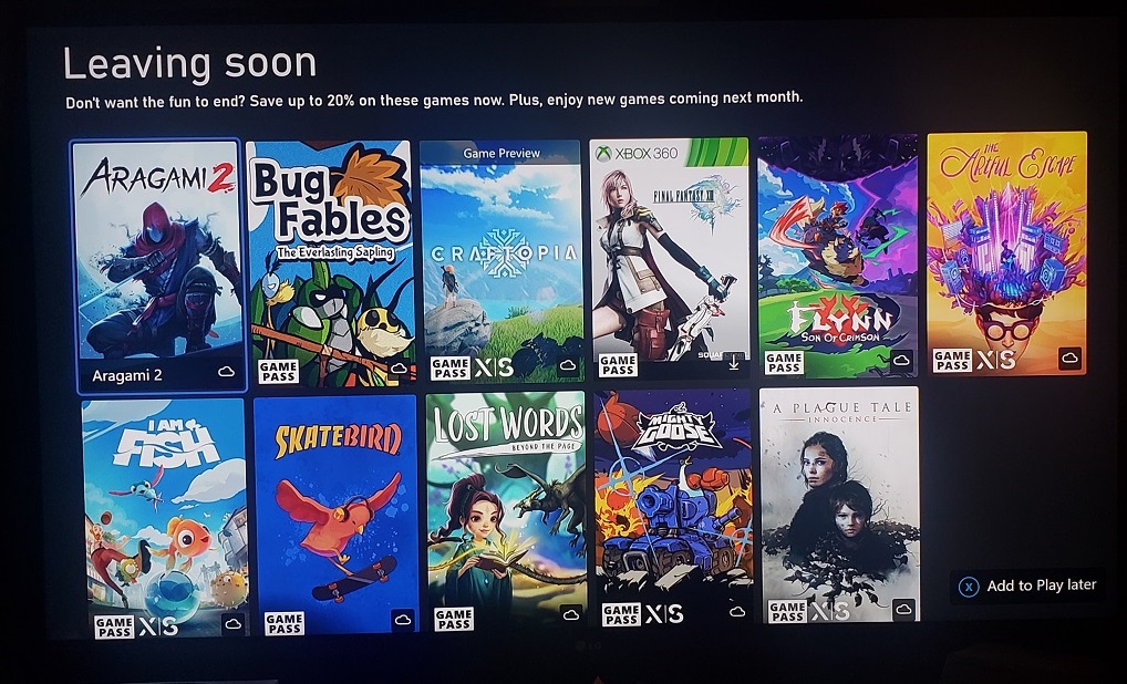 Based on when they were added, these MIGHT leave gamepass in June. For  those who want more than 2 weeks notice. See comment for notes : r/xboxone
