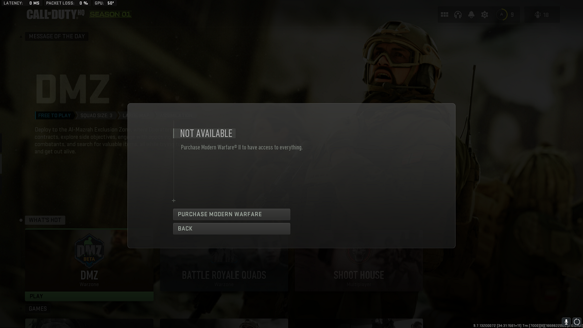 Warzone 2.0 'Purchase Modern Warfare 2 to Have Access' Error Message Fix -  GameRevolution