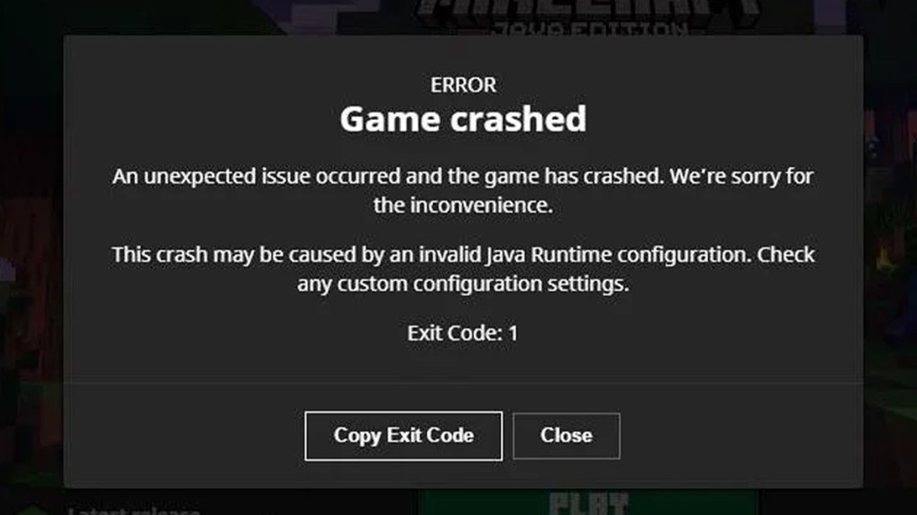 Minecraft Exit Code 1 Error Message