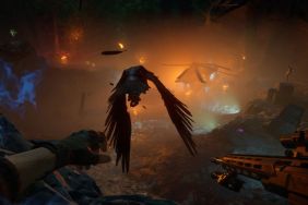 creature flying in smoky orange landscape