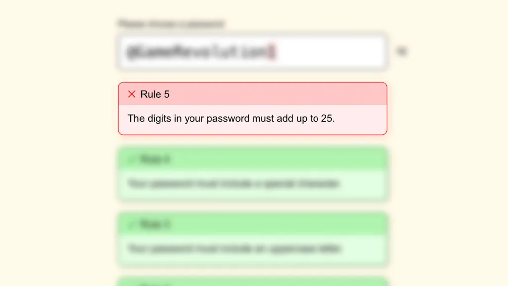 The Password Game Rule 5 Digits Must Add Up to Twenty Five
