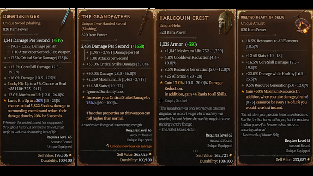 diablo 4 list of uniques