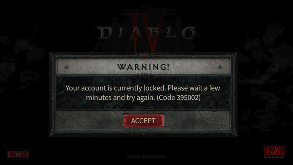 Diablo 4 "Your Account Is Currently Locked" Error Code 395002 Fix
