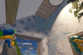 House Flipper 2: someome cleaning a wall.