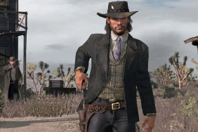Red Dead Redemption: John Marston removing his pistol from its holster.