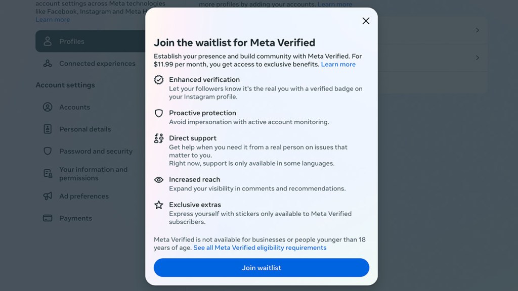 Meta Verified Join Waitlist Threads