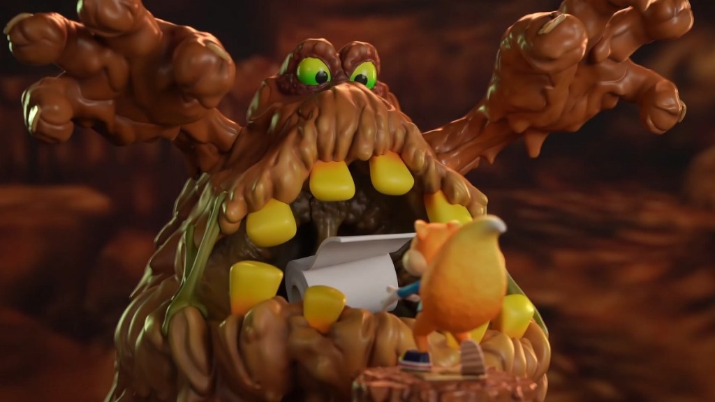 Conker's Bad Fur Day: The Great Mighty Poo towering over Conker.