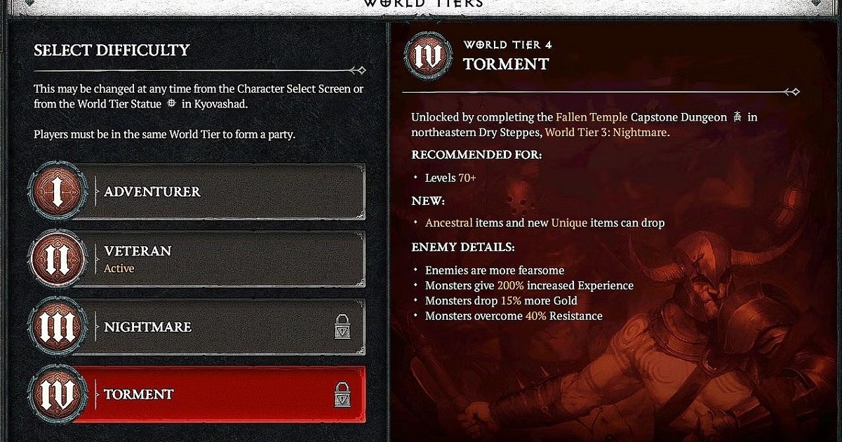 Diablo 4 World Tier Level Requirements When Does Tier 3 & 4 Unlock
