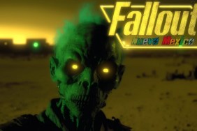 Fallout Nuevo México: A green-faced ghoul with a dark desert behind them.