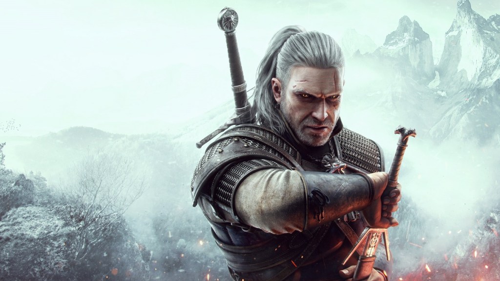 The Witcher 3: Geralt of Rivia about to draw his sword.