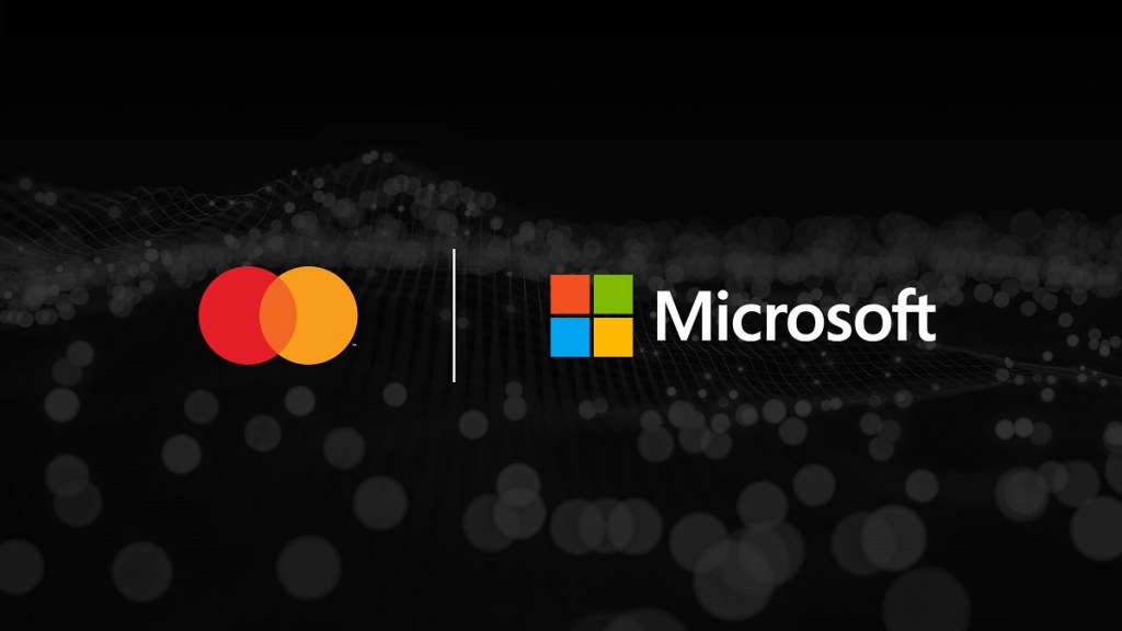 Le logo Mastercard et Microsoft sur fond noir.
