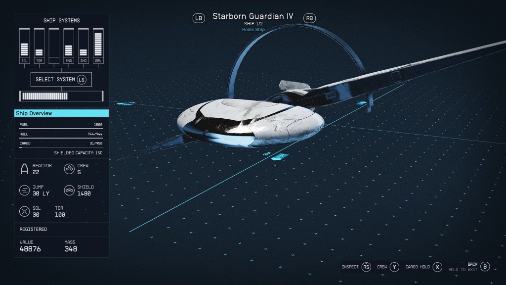 Starfield Starborn Guardian Starship Max Upgrade Stats