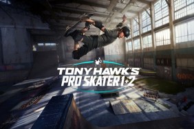 Tony Hawk performing a skate trick behind the Pro Skater 1+2 logo.