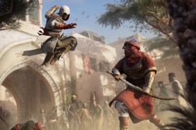 Assassin's Creed Mirage: Basim Ibn Ishaq leaping towards an enemy.
