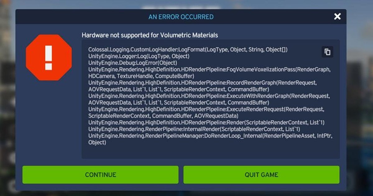 Cities Skylines 2 Hardware Not Supported for Volumetric Materials 
