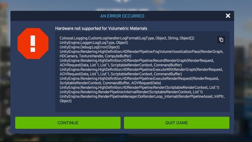 Cities Skylines 2 Hardware Not Supported for Volumetric Materials Error Fix Solution