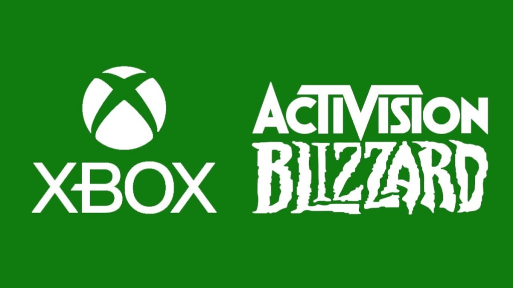 The Xbox and Activision Blizzard logos on a bright, green background.