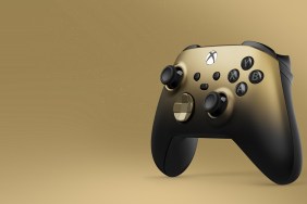 A gold Xbox controller on a gold background.